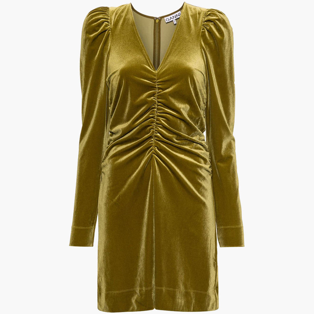GANNI VELVET JERS GATH MINI DRESS
