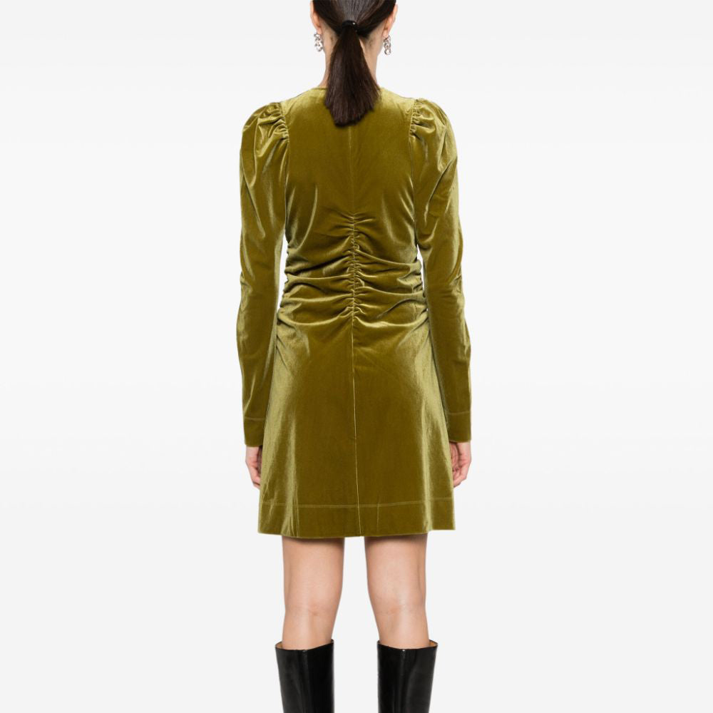 GANNI VELVET JERS GATH MINI DRESS