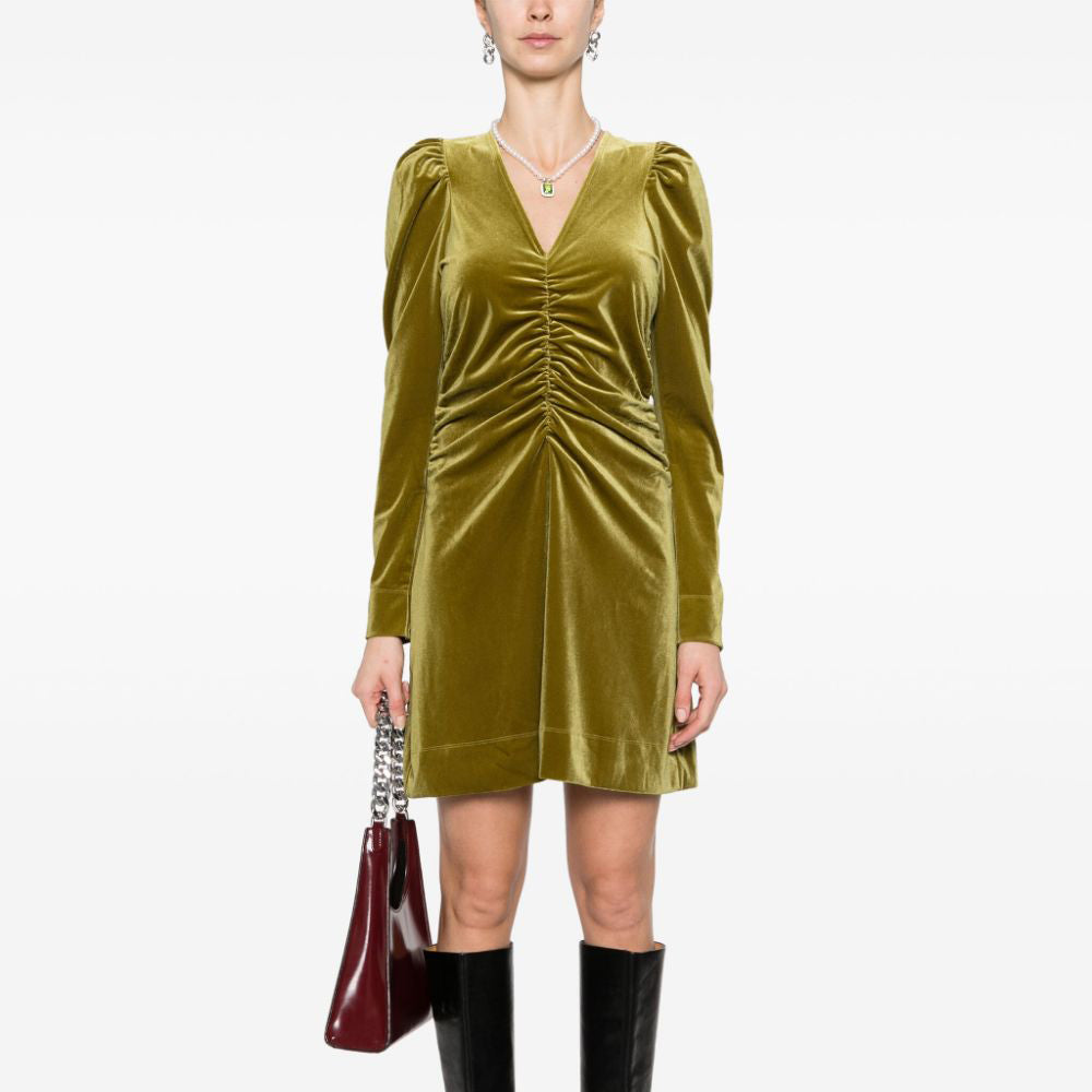 GANNI VELVET JERS GATH MINI DRESS