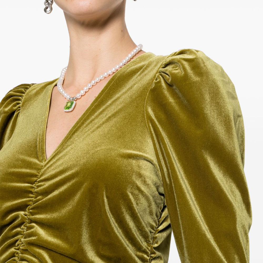 GANNI VELVET JERS GATH MINI DRESS