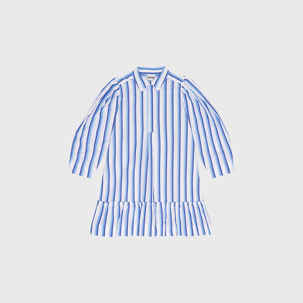 STRIPE COTTON MINI SHIRT DRESS