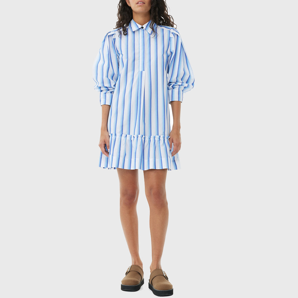 STRIPE COTTON MINI SHIRT DRESS