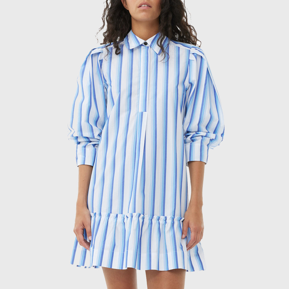 STRIPE COTTON MINI SHIRT DRESS