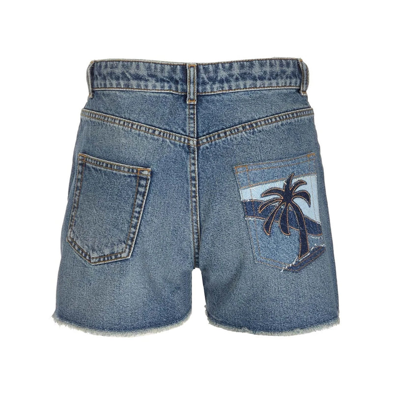 PALM ANGELS INTARSIA DENIM SHORTS