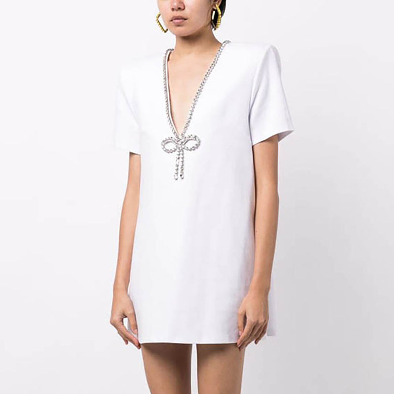 CRYSTAL BOW VNECK