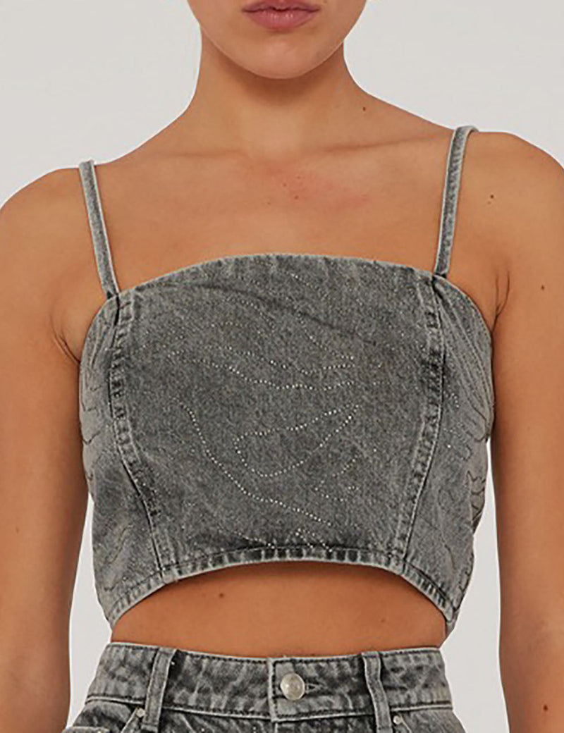 ROTATE RHINESTONE DENIM TOP